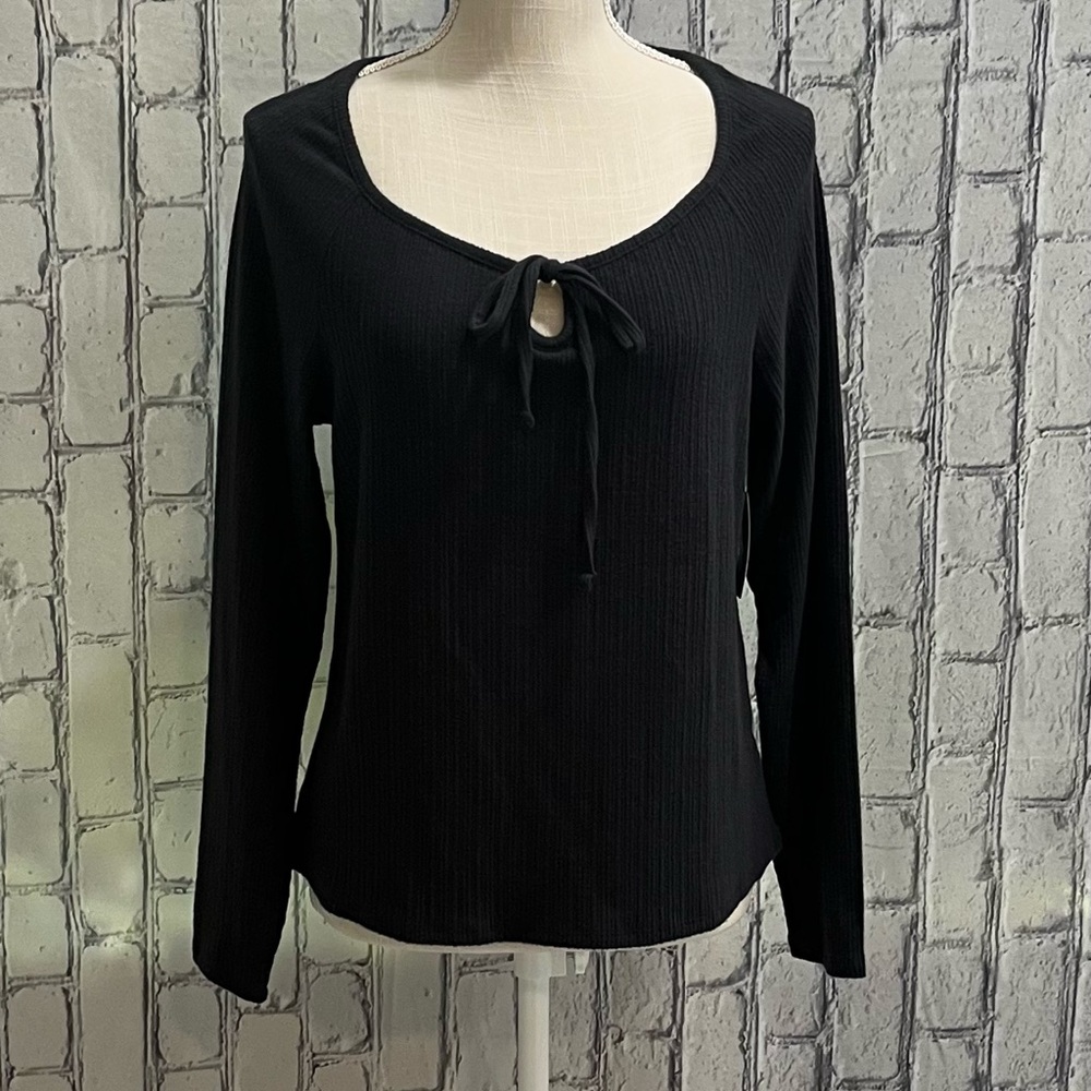 Lucky Brand Size:XL Women Top Long Sleeve Black Ribbed